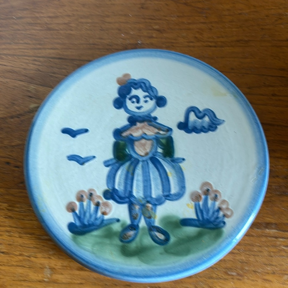 Vintage M.A. Hadley Studio art pottery folk art farmers wife round trivet